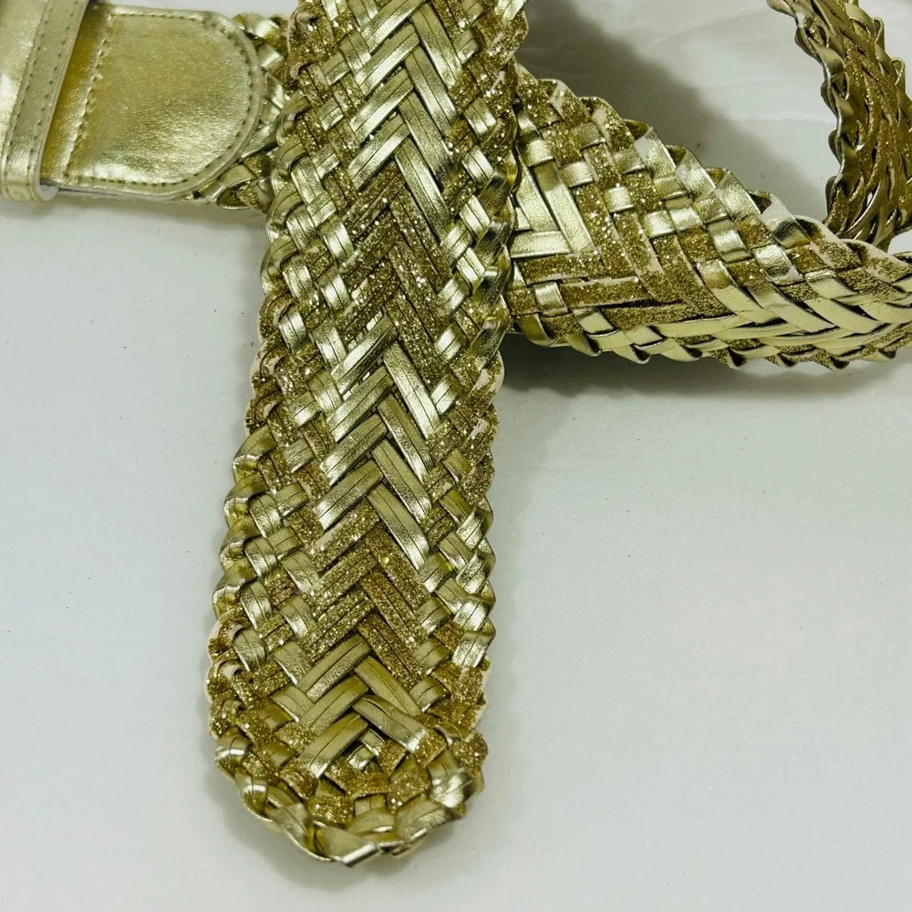 Nine West womens belt gold boho western glam metallic braid woven glitter NWT L - Picture 6 of 9